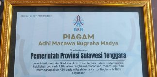 Serius Terapkan Sistem Merit, Pemprov Sultra Diganjar Adhi Manawa Nugraha Madya dari BKN