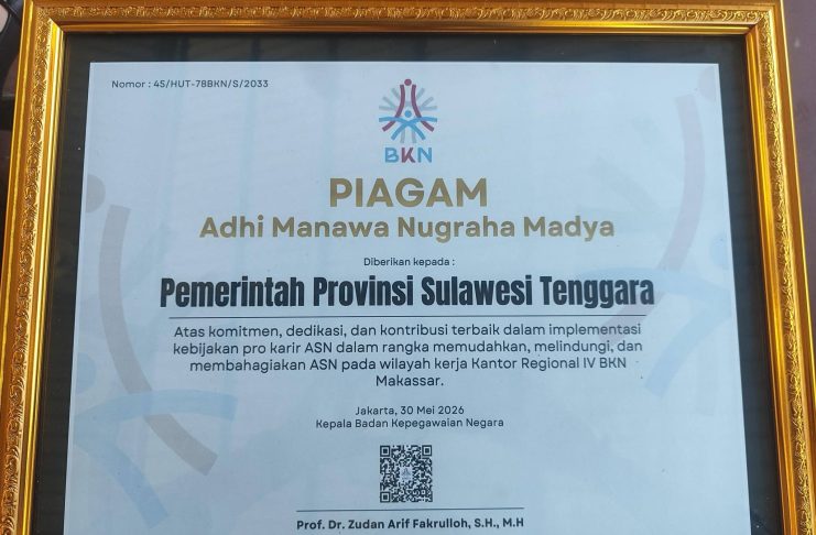 Serius Terapkan Sistem Merit, Pemprov Sultra Diganjar Adhi Manawa Nugraha Madya dari BKN